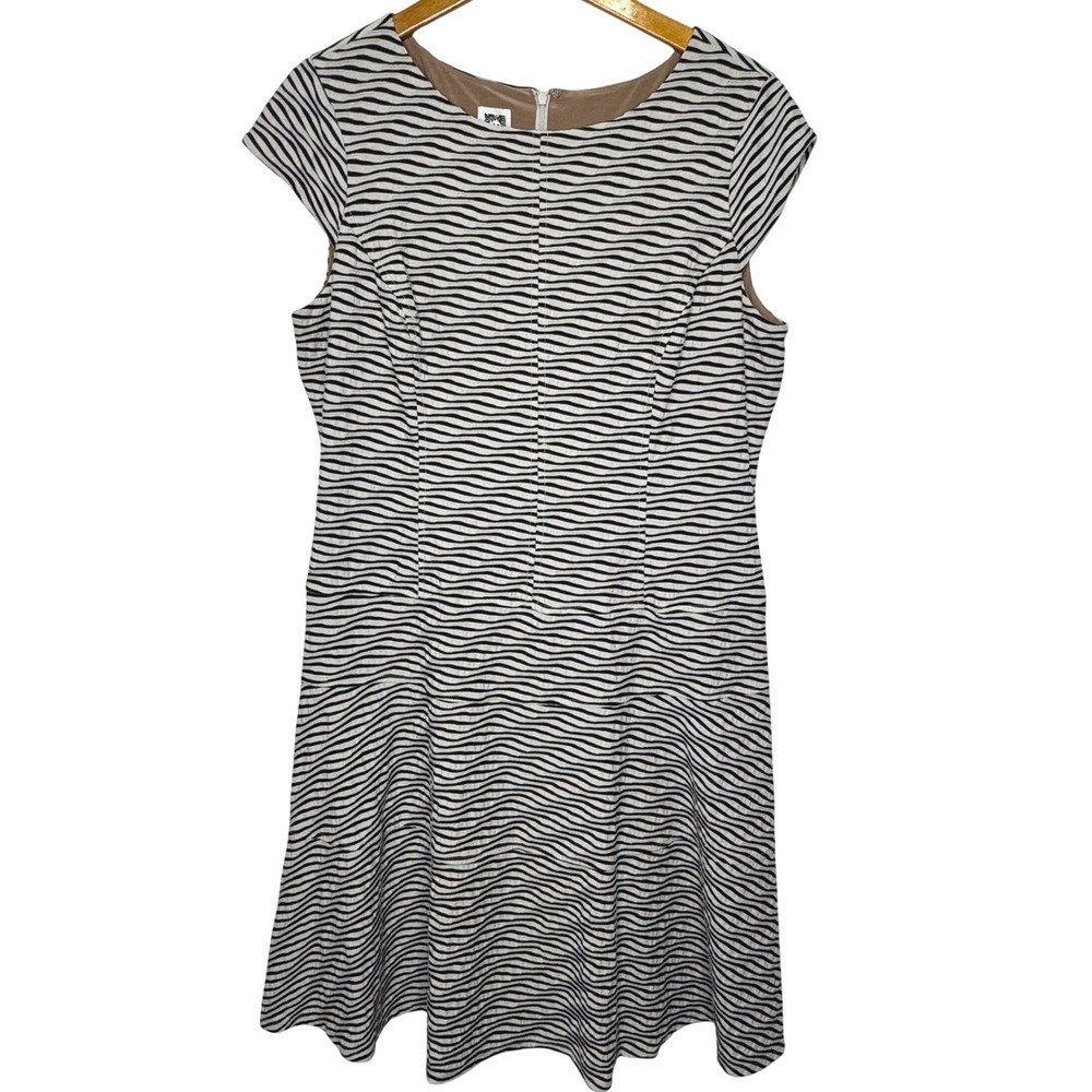 Anne Klein Cap Sleeve Striped Dress Size 16 Tan/Black